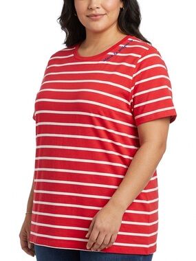 NWT! Women’s Red Stripe tee with blue starts and stripes embroidered detail